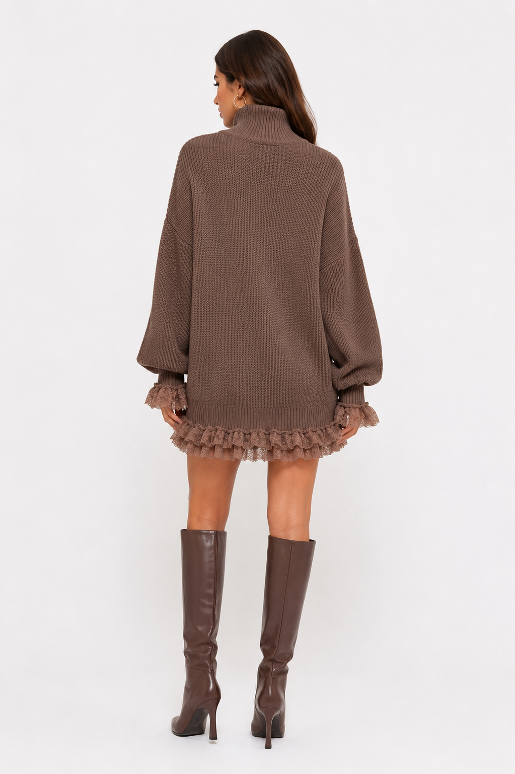 Mirelle Knit Dress (Feather‑Trim Hem)