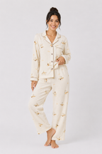 Button-through pyjama set with long-sleeve shirt and straight-leg trousers