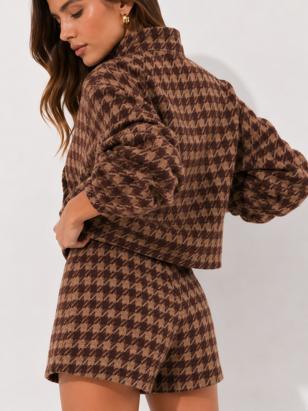 Textured Tailored Jacket & High-Waisted Shorts Co-ord
