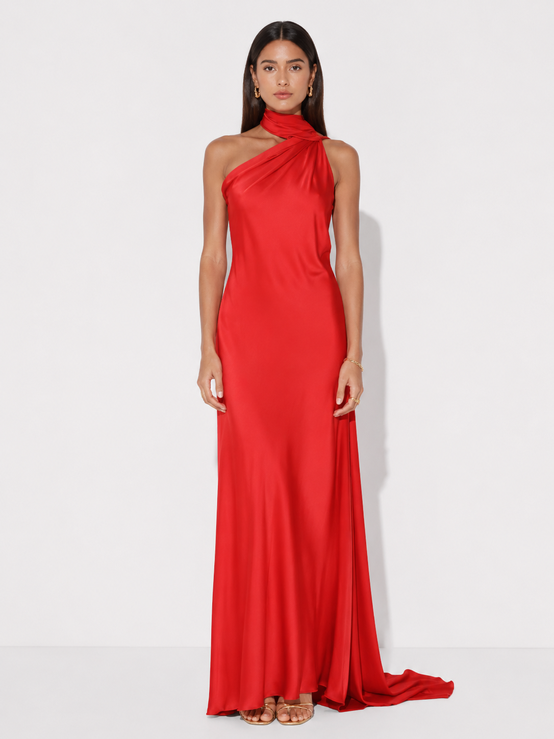 Draped halter dress with train