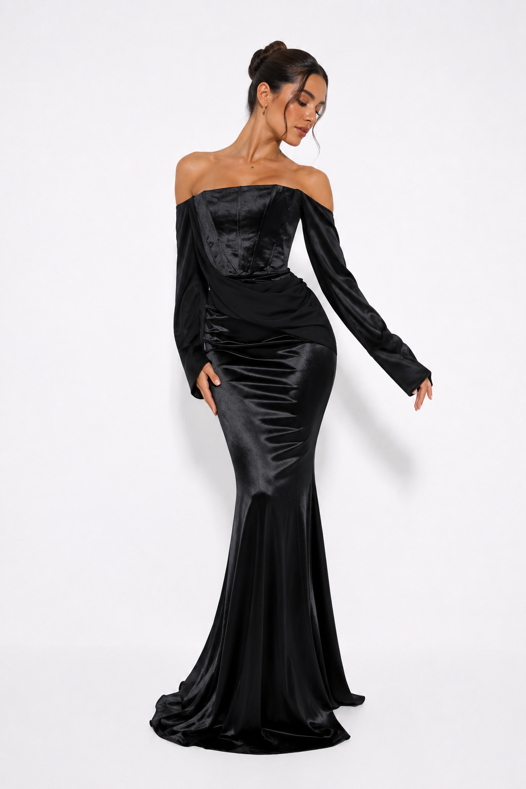 Off-the-shoulder satin-effect dress