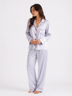 Factory Brand 100% Mulberry Silk Women’s Pyjama Set – Long-Sleeved Two-Piece Sleepwear (Grey)