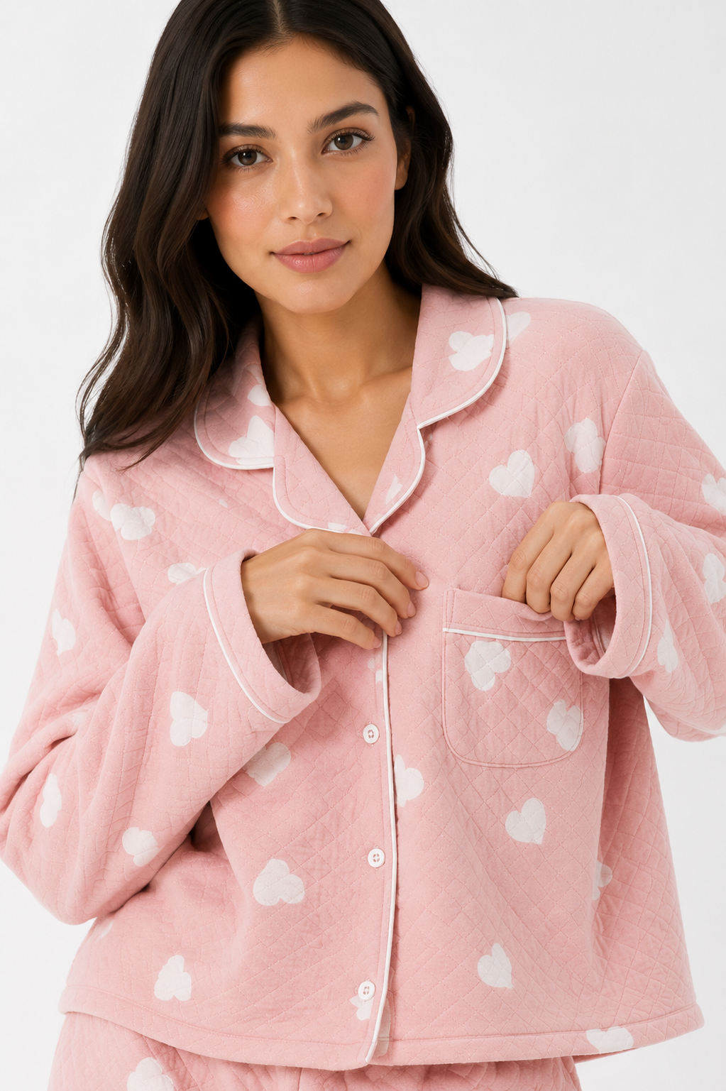 Women’s Cotton Pyjama Set – Long Sleeve Button-Through Top & Full-Length Trousers [PRODUTO PRECISA SER REFEITO]