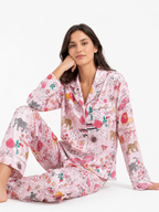 Women’s Floral Pyjama Set – Button-Through Long Sleeve Shirt & Wide-Leg Trousers