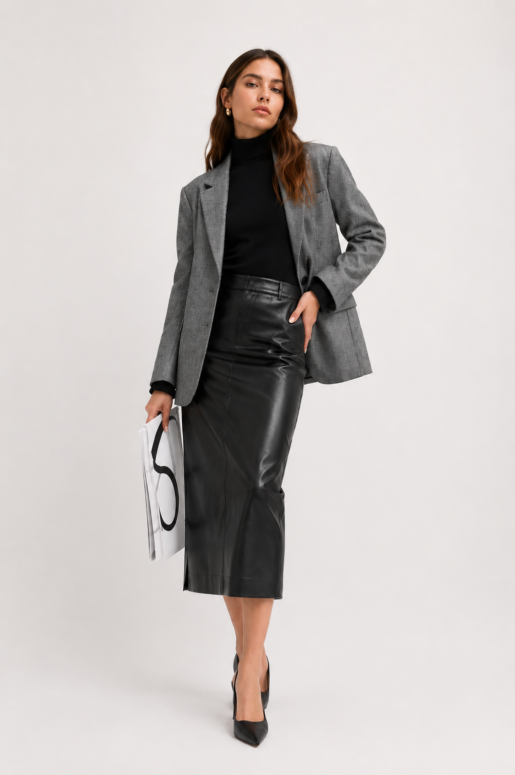 Split-Hem Leather-Effect Pencil Skirt