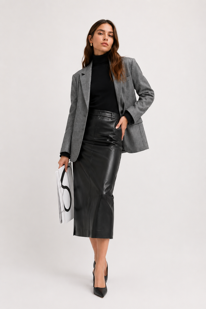 Split-Hem Leather-Effect Pencil Skirt