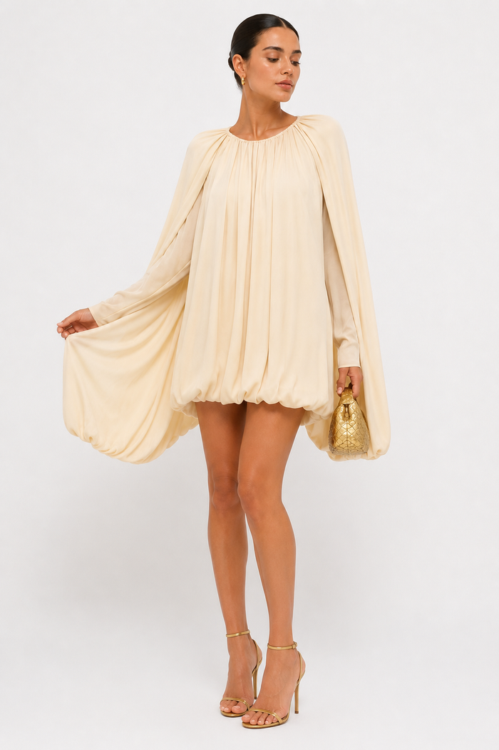 Draped Mini Dress Long Sleeve