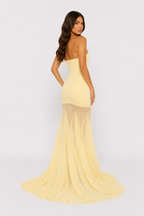 Strapless dress with pleated hem