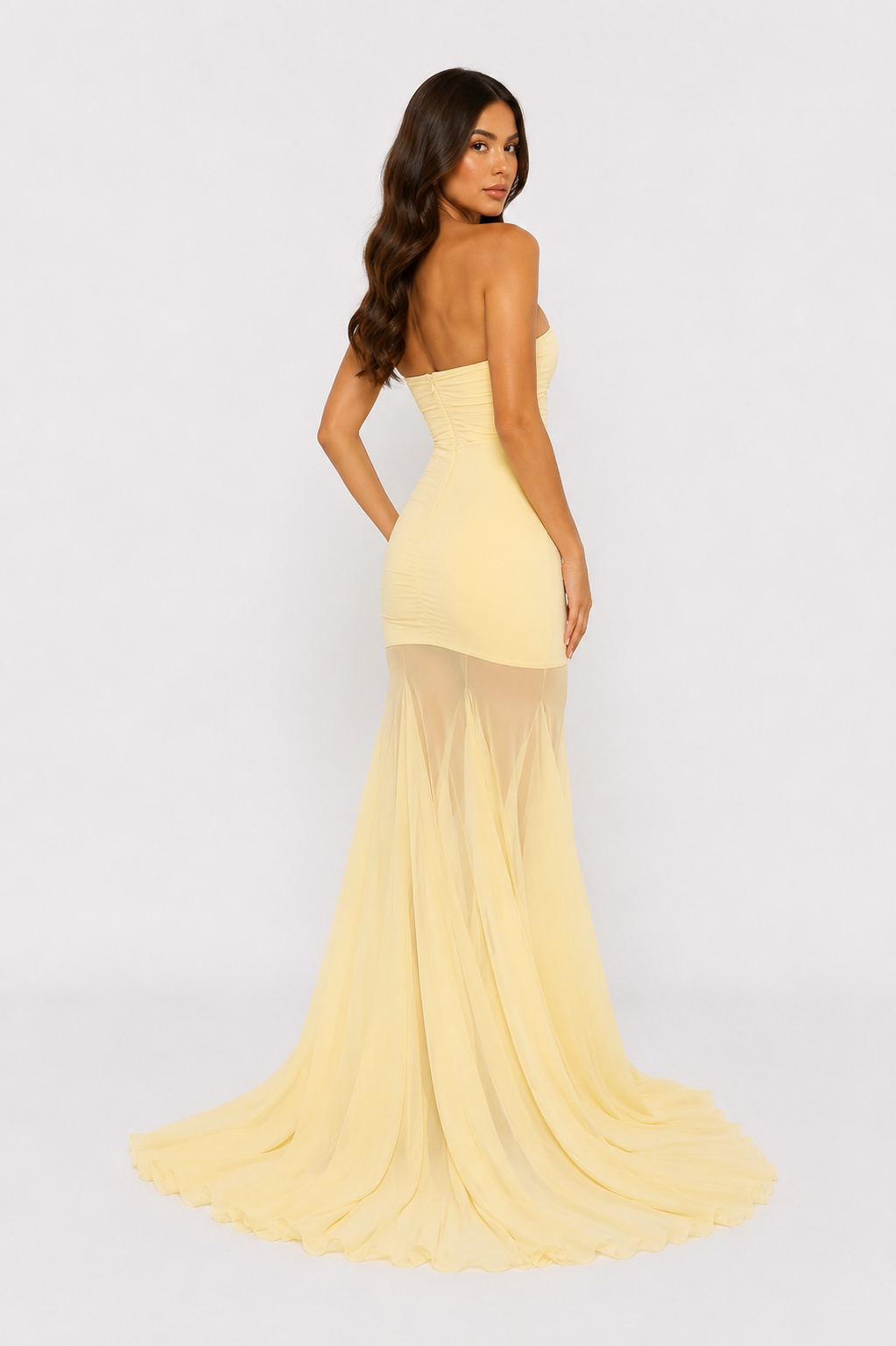 Strapless dress with pleated hem