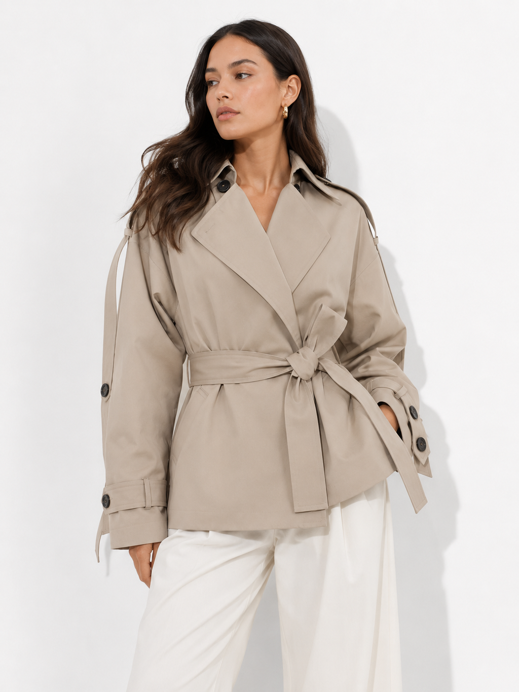 Tie Up Short Women 's Trench Coat Lapel Long Sleeve With Belt  Oversize Windbreaker Female 2026 Spring Autumn Woman Outerwears
