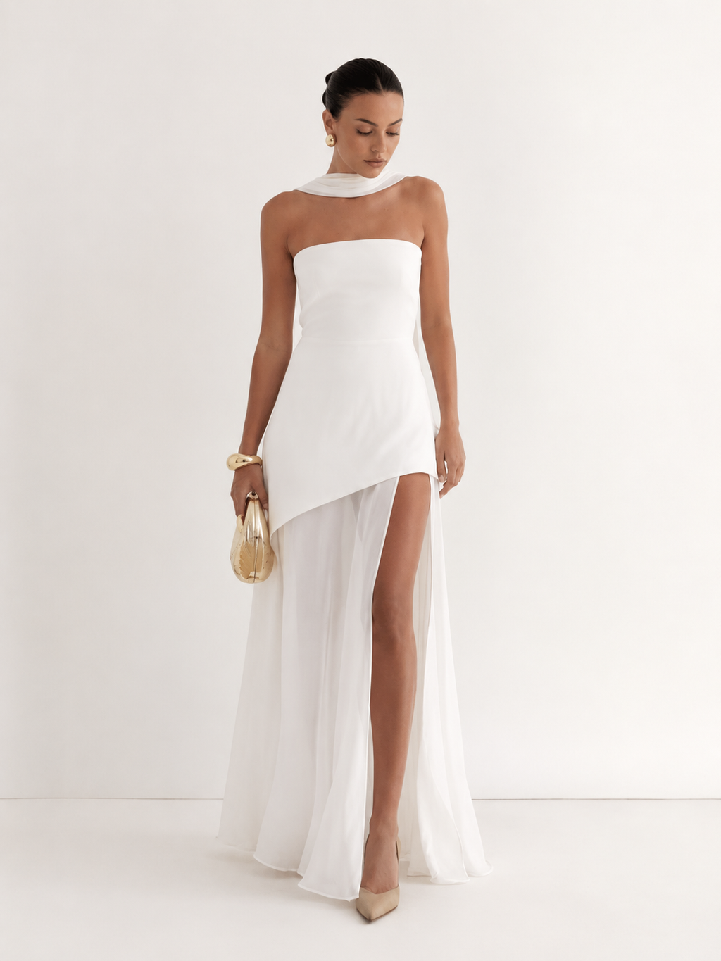 Strapless dress with asymmetric overlay