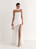 Strapless dress with asymmetric overlay