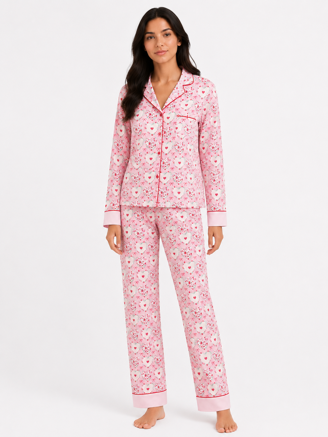 Women’s Pyjama Set – Button-Through Long Sleeve Shirt & Full-Length Trousers