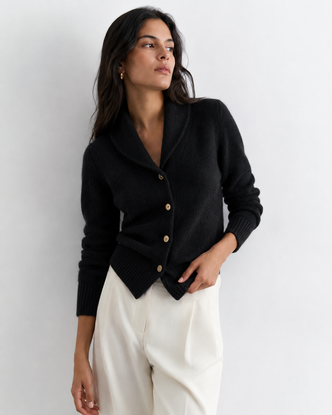 Fine-Knit Collared Cardigan