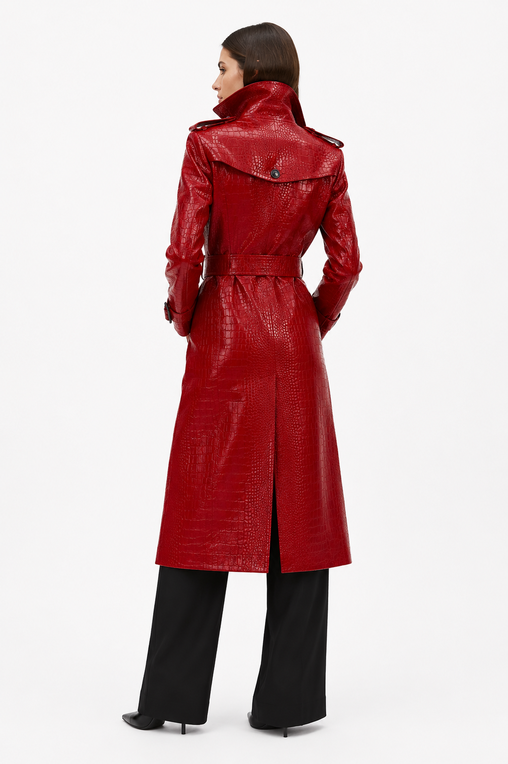 Structured Croc-Effect Trench Coat