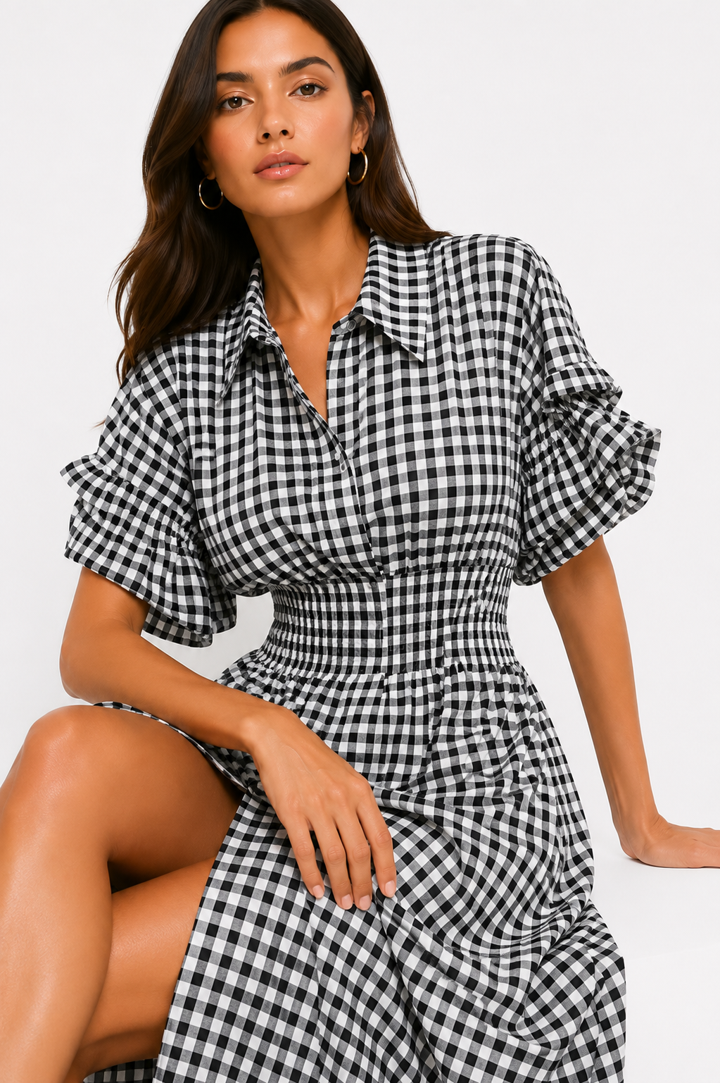 Vivienne Gingham Midi Dress (High Slit)