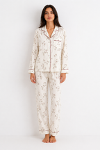 Women’s Pyjama Set – 100% Cotton Crêpe, Long Sleeve Cardigan Top & Trousers.