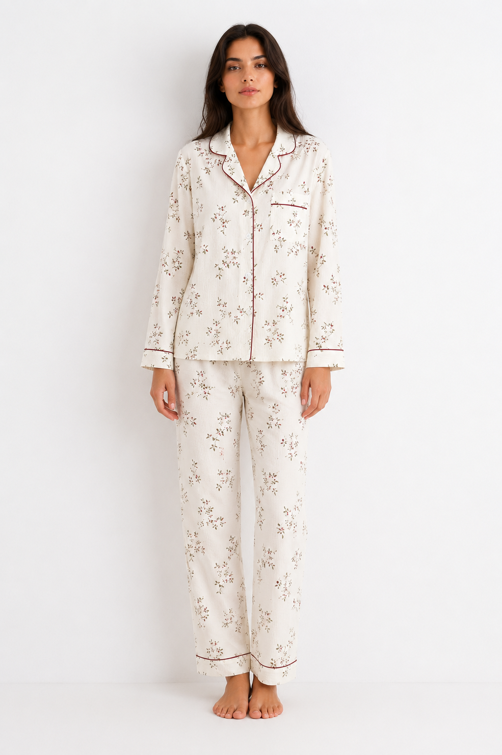 Women’s Pyjama Set – 100% Cotton Crêpe, Long Sleeve Cardigan Top & Trousers.