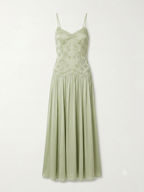 Embroidered Cami Maxi Dress with Pleated Drop Waist