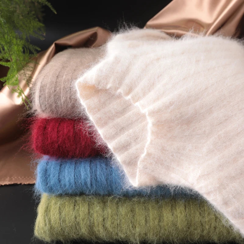 Warm 100% Mink Cashmere Sweater Knit Pullovers Female Winter High Elasticity Soft Tops High Collar Casual Basic Women Shirt 2021