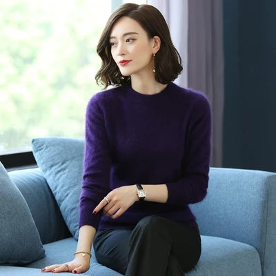 Super Warm 100% Mink Cashmere Sweaters and Pullovers Women Autumn Winter Soft Sweater Half Turtleneck Female Basic Pullovers