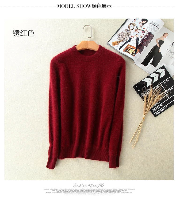 Super Warm 100% Mink Cashmere Sweaters and Pullovers Women Autumn Winter Soft Sweater Half Turtleneck Female Basic Pullovers