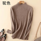 Warm 100% Mink Cashmere Sweater Knit Pullovers Female Winter High Elasticity Soft Tops High Collar Casual Basic Women Shirt 2021