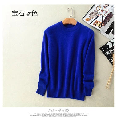 Super Warm 100% Mink Cashmere Sweaters and Pullovers Women Autumn Winter Soft Sweater Half Turtleneck Female Basic Pullovers