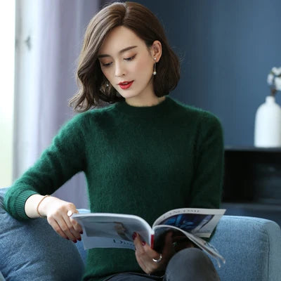 Super Warm 100% Mink Cashmere Sweaters and Pullovers Women Autumn Winter Soft Sweater Half Turtleneck Female Basic Pullovers