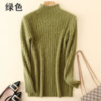 Warm 100% Mink Cashmere Sweater Knit Pullovers Female Winter High Elasticity Soft Tops High Collar Casual Basic Women Shirt 2021