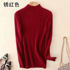 Warm 100% Mink Cashmere Sweater Knit Pullovers Female Winter High Elasticity Soft Tops High Collar Casual Basic Women Shirt 2021