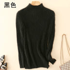 Warm 100% Mink Cashmere Sweater Knit Pullovers Female Winter High Elasticity Soft Tops High Collar Casual Basic Women Shirt 2021