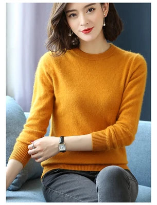 Super Warm 100% Mink Cashmere Sweaters and Pullovers Women Autumn Winter Soft Sweater Half Turtleneck Female Basic Pullovers