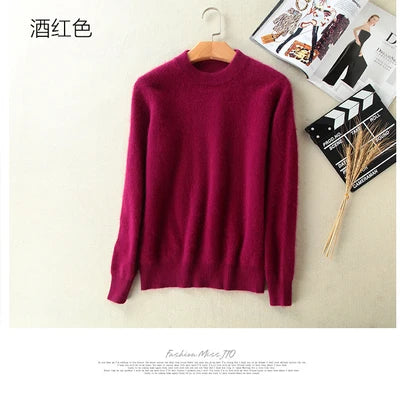 Super Warm 100% Mink Cashmere Sweaters and Pullovers Women Autumn Winter Soft Sweater Half Turtleneck Female Basic Pullovers
