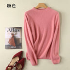 New Autumn Round Neck 100%Pure Mink Cashmere Sweater Women Short Loose Knit Base Shirt Long-Sleeve Hollow Blouse Warm Pullover
