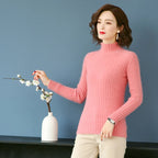 Warm 100% Mink Cashmere Sweater Knit Pullovers Female Winter High Elasticity Soft Tops High Collar Casual Basic Women Shirt 2021