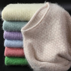 New Autumn Round Neck 100%Pure Mink Cashmere Sweater Women Short Loose Knit Base Shirt Long-Sleeve Hollow Blouse Warm Pullover