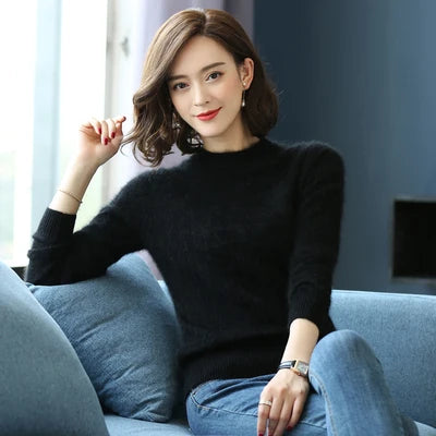 Super Warm 100% Mink Cashmere Sweaters and Pullovers Women Autumn Winter Soft Sweater Half Turtleneck Female Basic Pullovers
