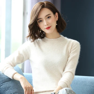 Super Warm 100% Mink Cashmere Sweaters and Pullovers Women Autumn Winter Soft Sweater Half Turtleneck Female Basic Pullovers