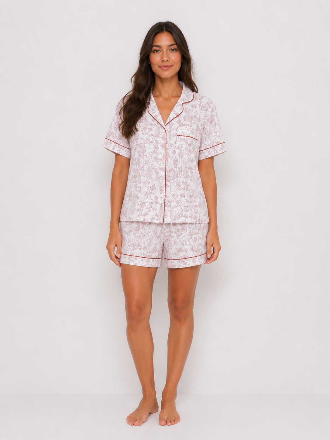 Women’s Short Pyjama Set (2-Piece) – Button-Through Short Sleeve Shirt & Relaxed Shorts [PRODUTO PRECISA DE REVISÃO]