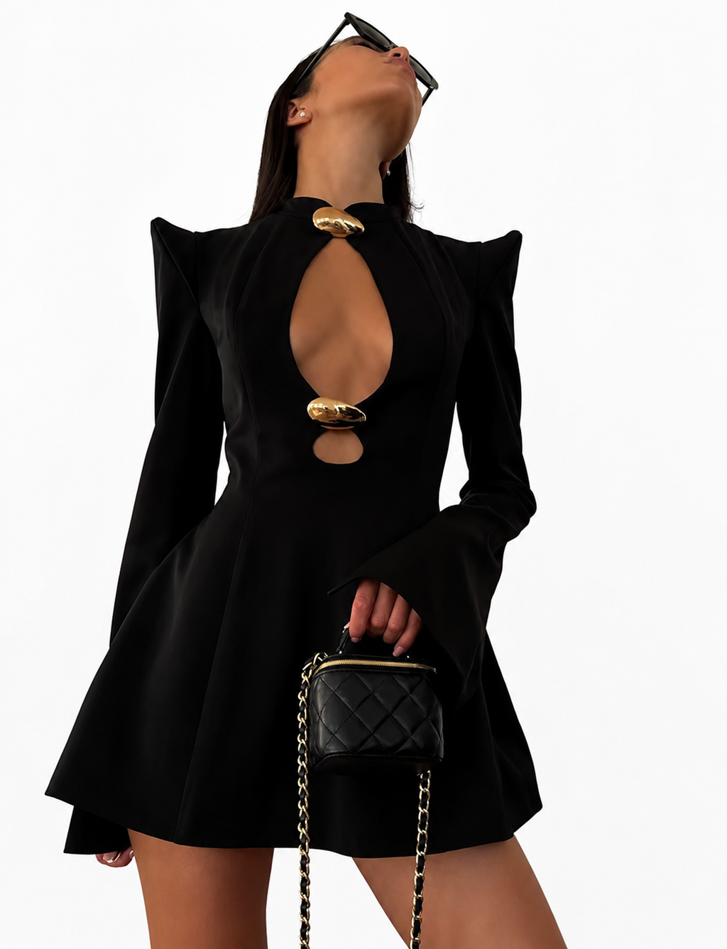 Long-sleeve mini dress with front cut-outs