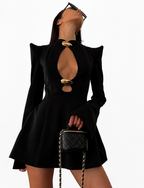 Long-sleeve mini dress with front cut-outs