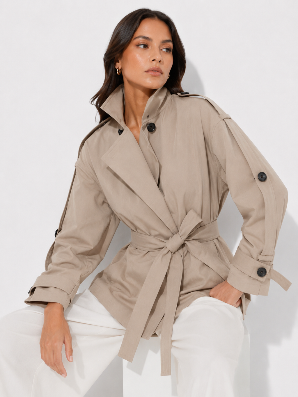 Tie Up Short Women 's Trench Coat Lapel Long Sleeve With Belt  Oversize Windbreaker Female 2026 Spring Autumn Woman Outerwears