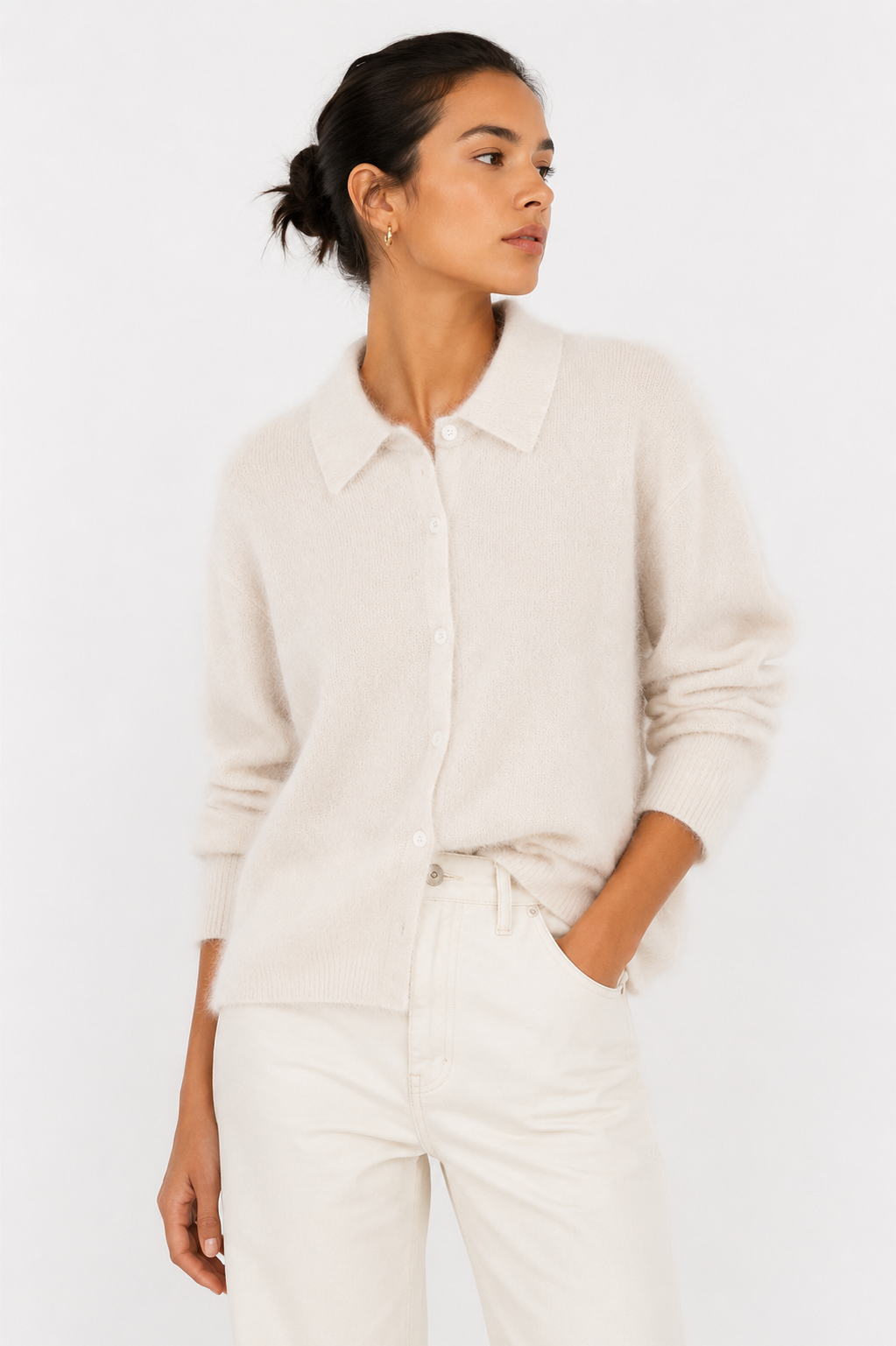 Alpaca‑Blend Collared Cardigan Chelsea
