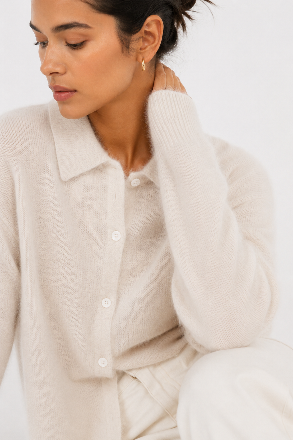 Alpaca‑Blend Collared Cardigan Chelsea