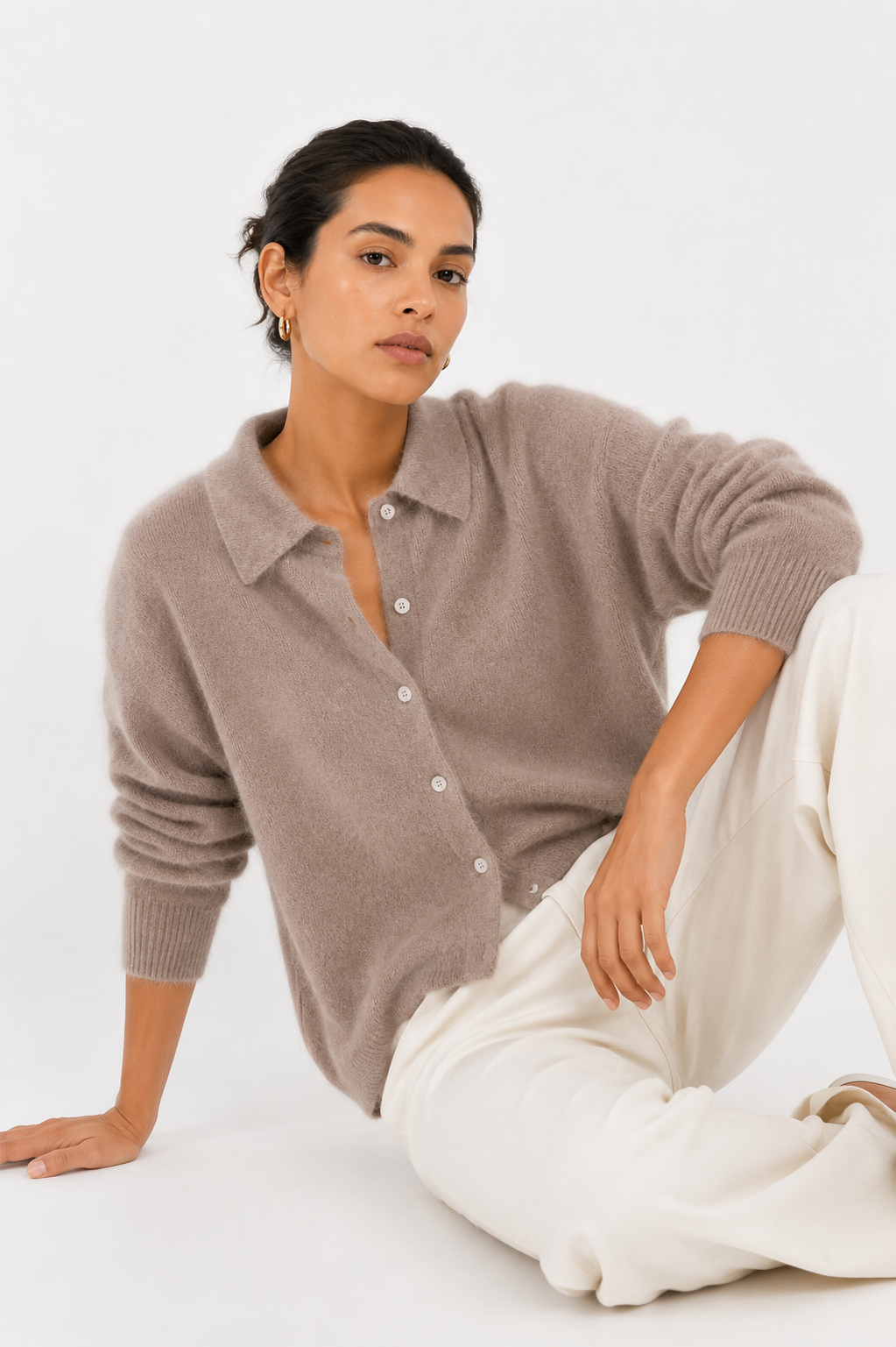 Alpaca‑Blend Collared Cardigan Chelsea