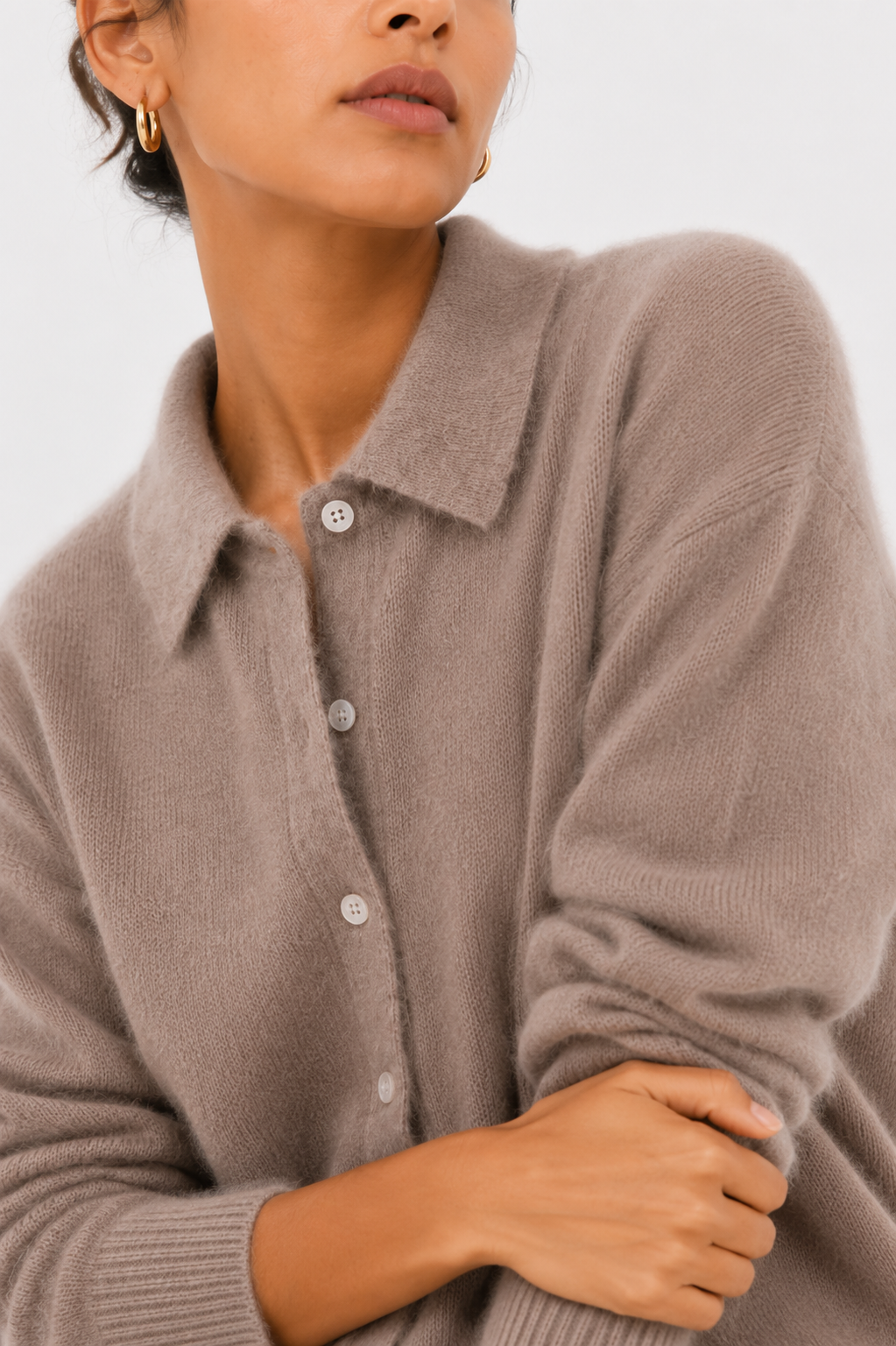 Alpaca‑Blend Collared Cardigan Chelsea