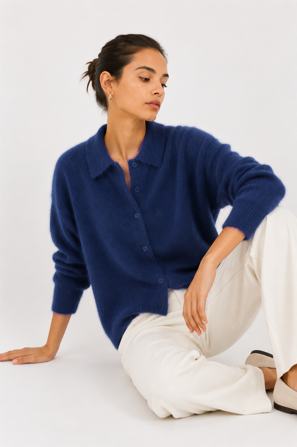 Alpaca‑Blend Collared Cardigan Chelsea