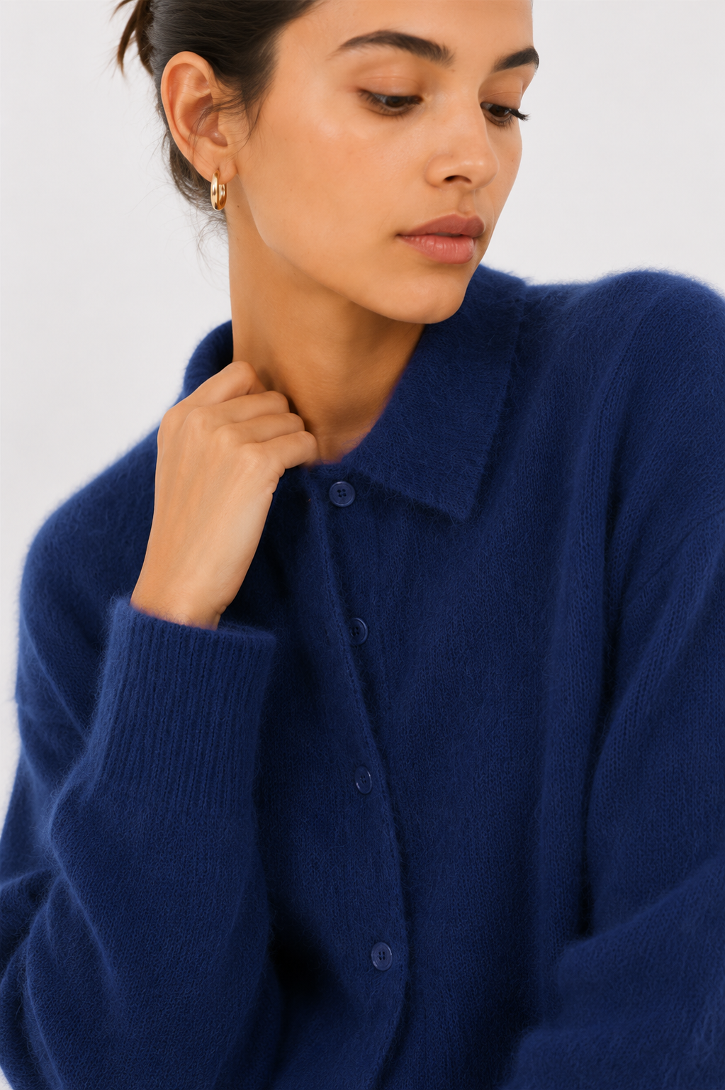 Alpaca‑Blend Collared Cardigan Chelsea