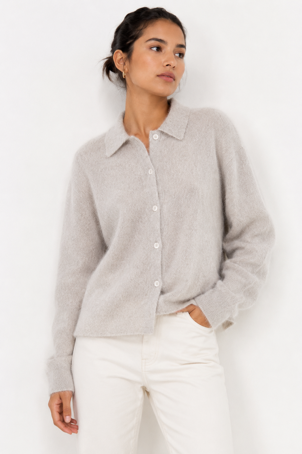 Alpaca‑Blend Collared Cardigan Chelsea